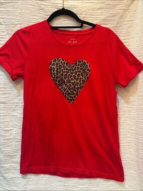 J. Crew Red Short-Sleeve Tee with Leopard Heart Graphic